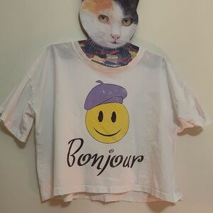 Altar'd State Cream Bonjour Smiley cropped Tee